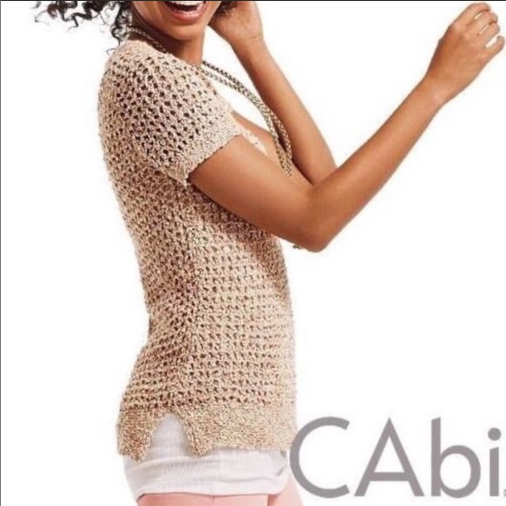 CAbi Women's Short-Sleeve Crocheted Top in Light Beige